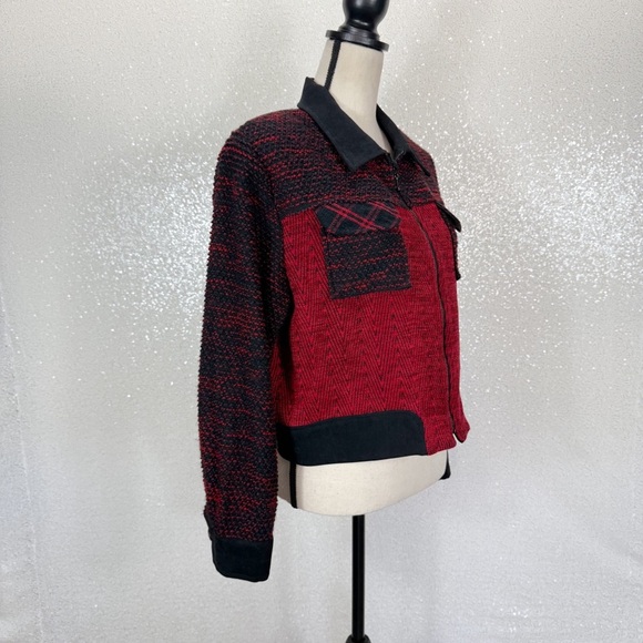 Christina Hope Petite Red Black Woven Zip-Up Jacket Retro Vintage Style Medium - Picture 4 of 9
